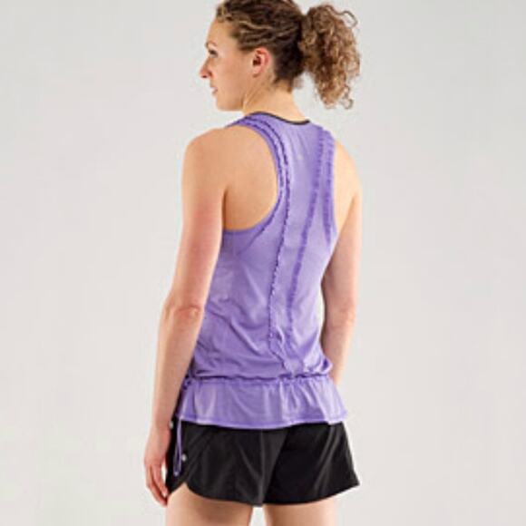 Lululemon Mind Over Matter Tank Top Grapeseed Size 6 Periwinkle Ruffle Racerback - Picture 2 of 16